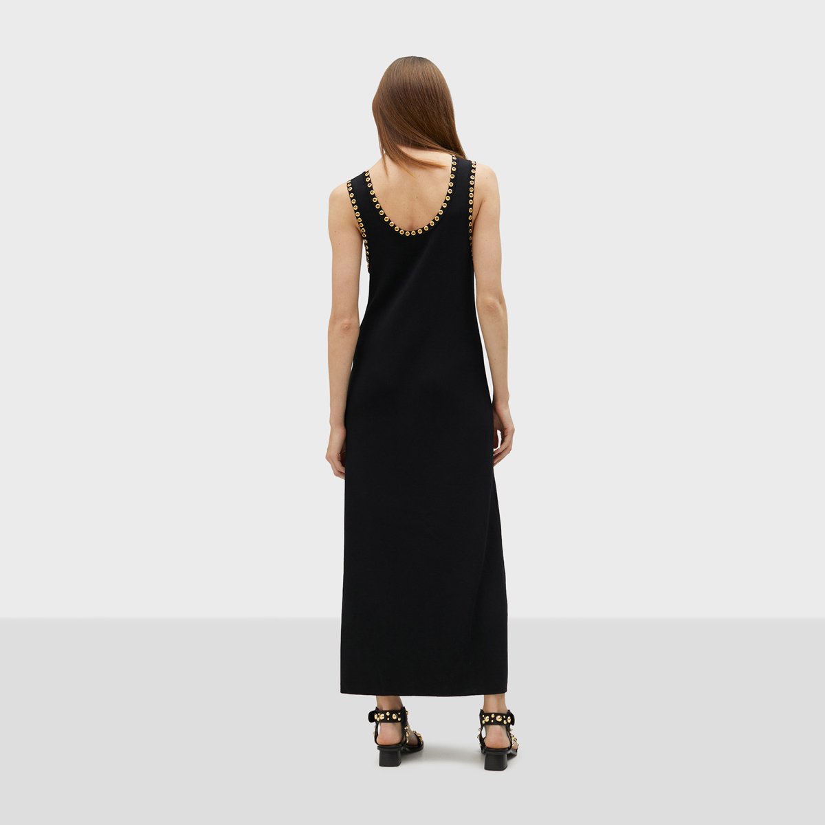 Robe longue moulantes avec œillets métalliques décoratifs noir, LOLA CASADEMUNT