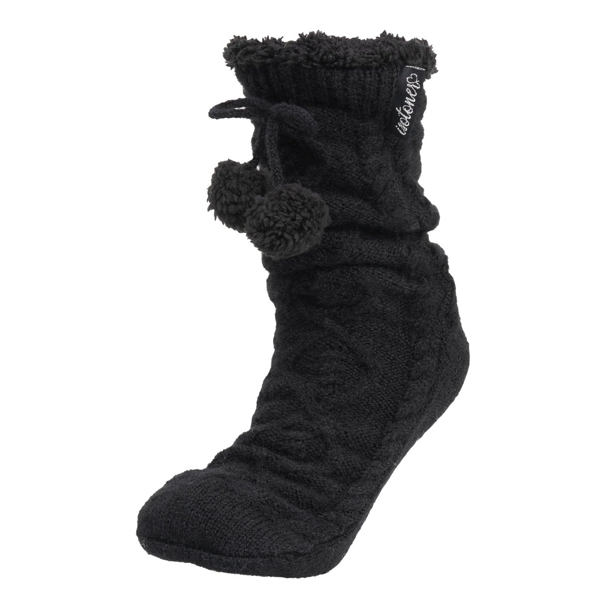 Chaussettes d'intérieur maille torsadée - fourrées, antidérapantes noir, ISOTONER