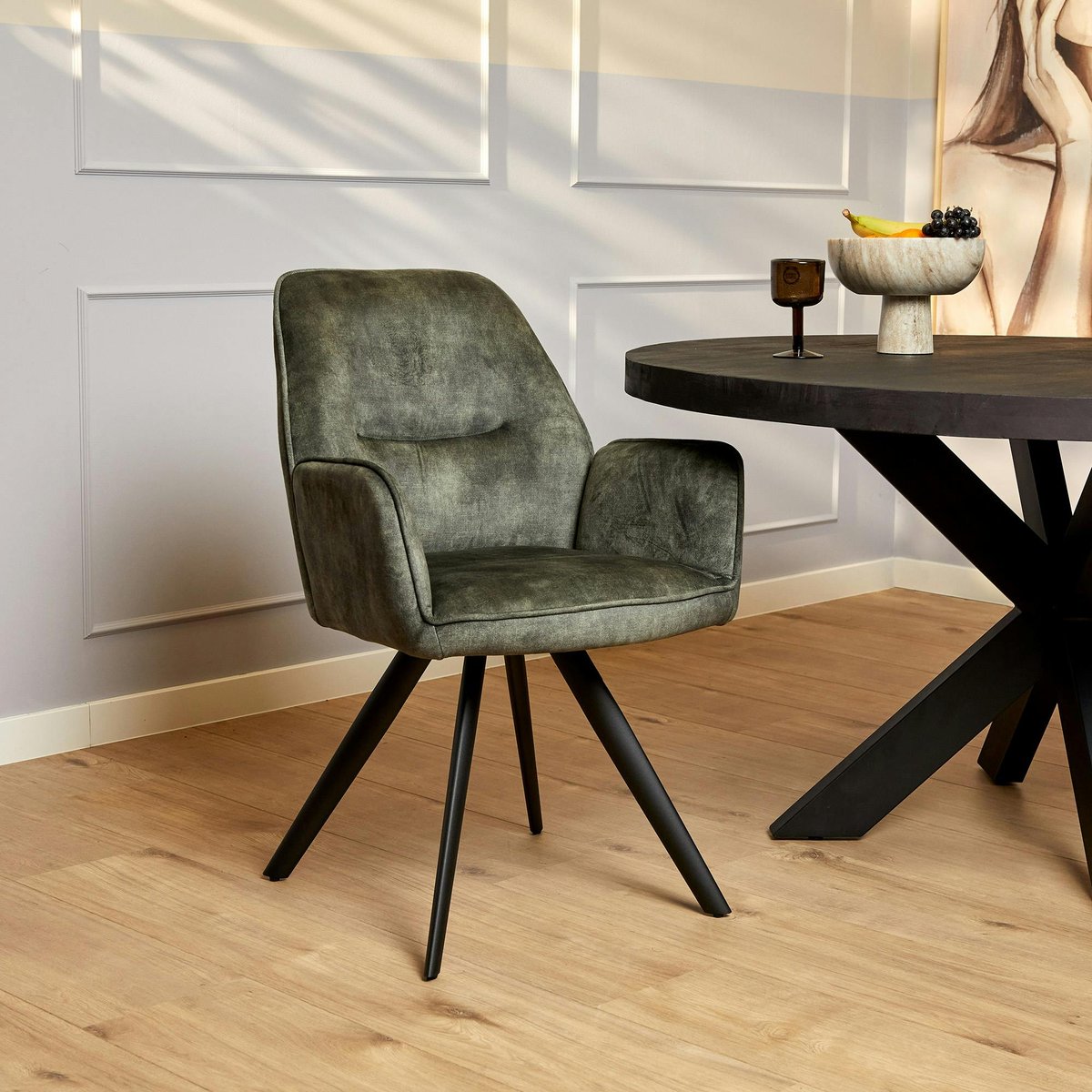 Fauteuil de table moderne en tissu (lot de 2) CORTINA vert, PIER IMPORT