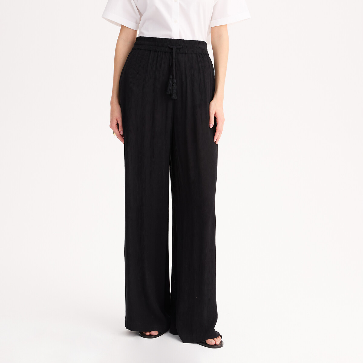 Pantalon large en crêpon noir, ANNE WEYBURN