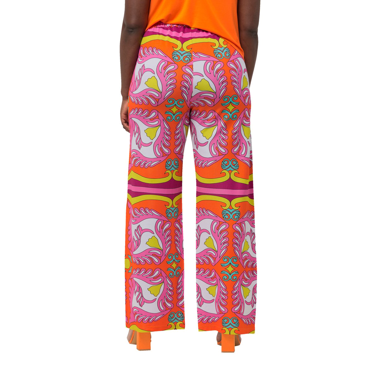 Pantalon slinky en jersey piqué. Jambe large orange clair, ULLA POPKEN
