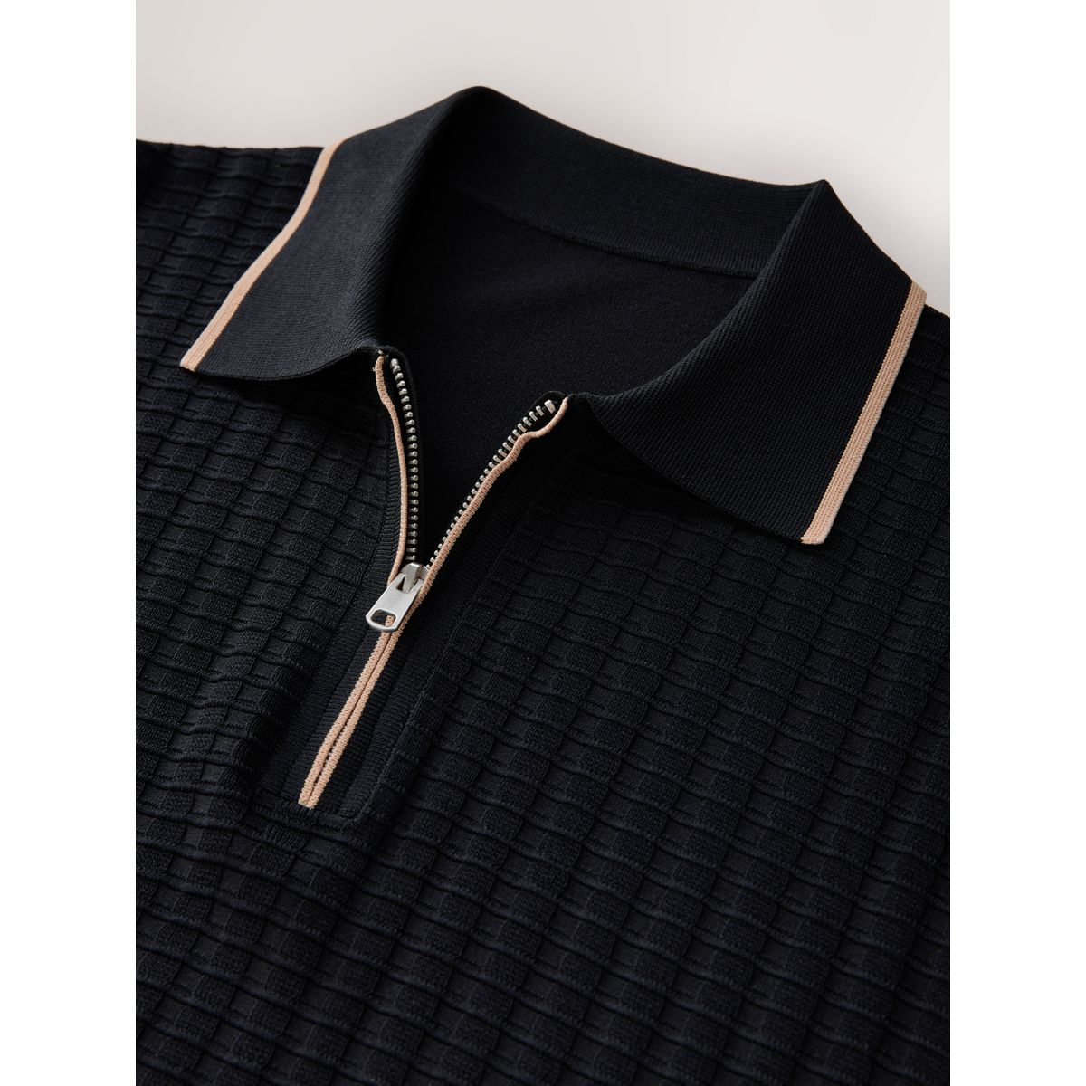 Polo à col zippé en maille gaufrée n. premium noir, NEXT