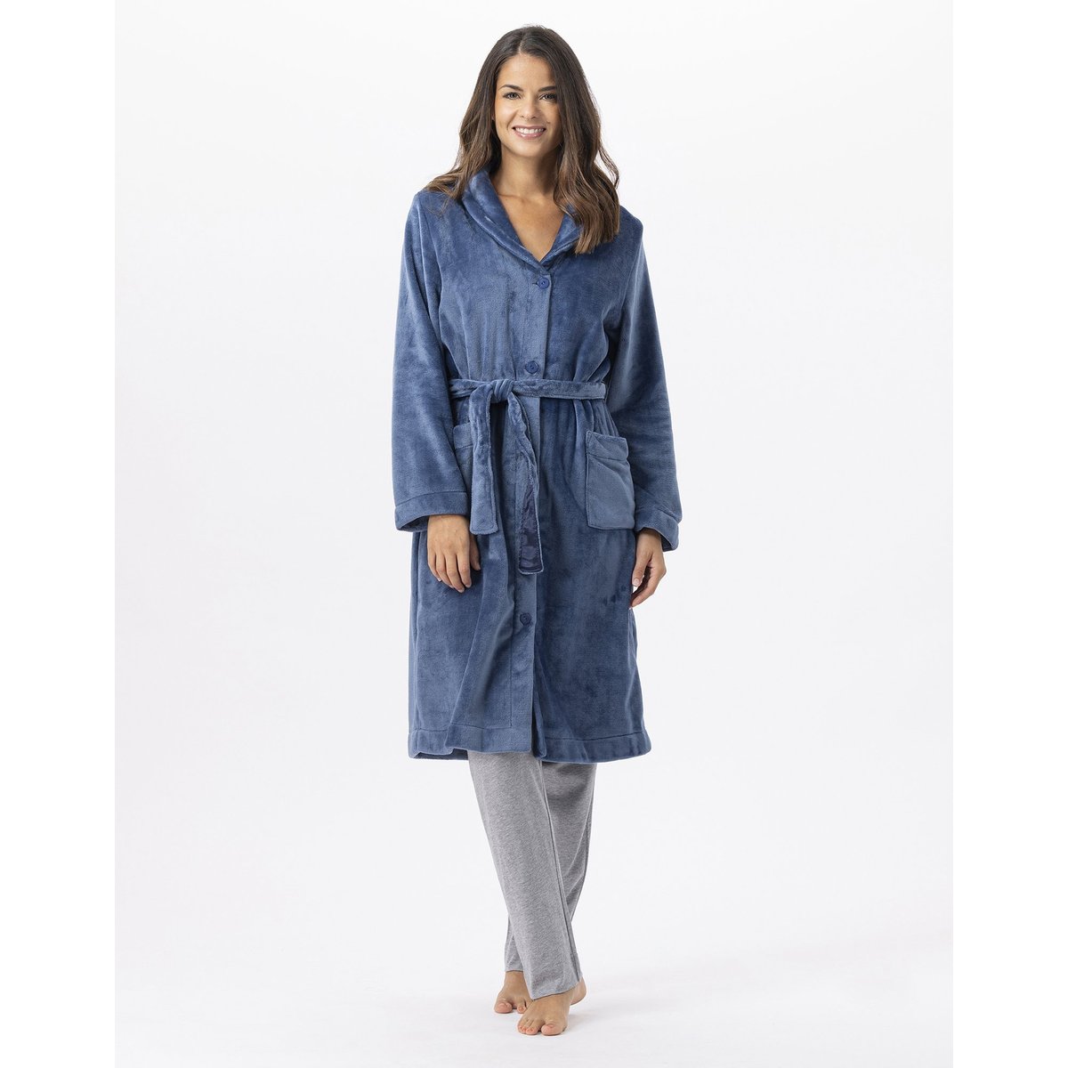 Robe de chambre en peluche flanelle ESSENTIEL H51B bleu, LE CHAT