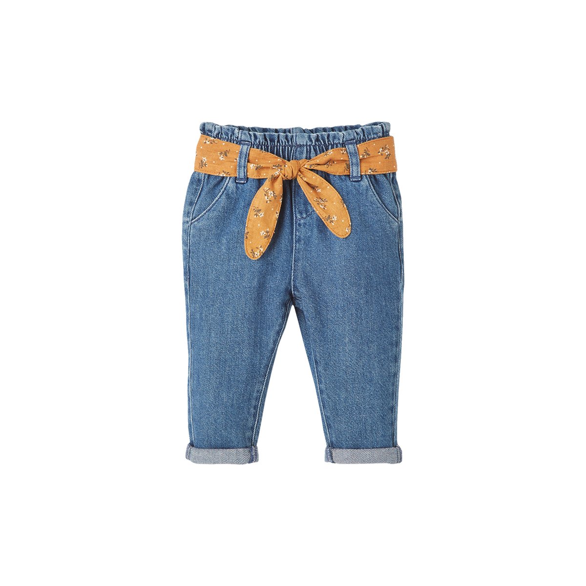 Jean paperbag avec ceinture denim stone, VERTBAUDET