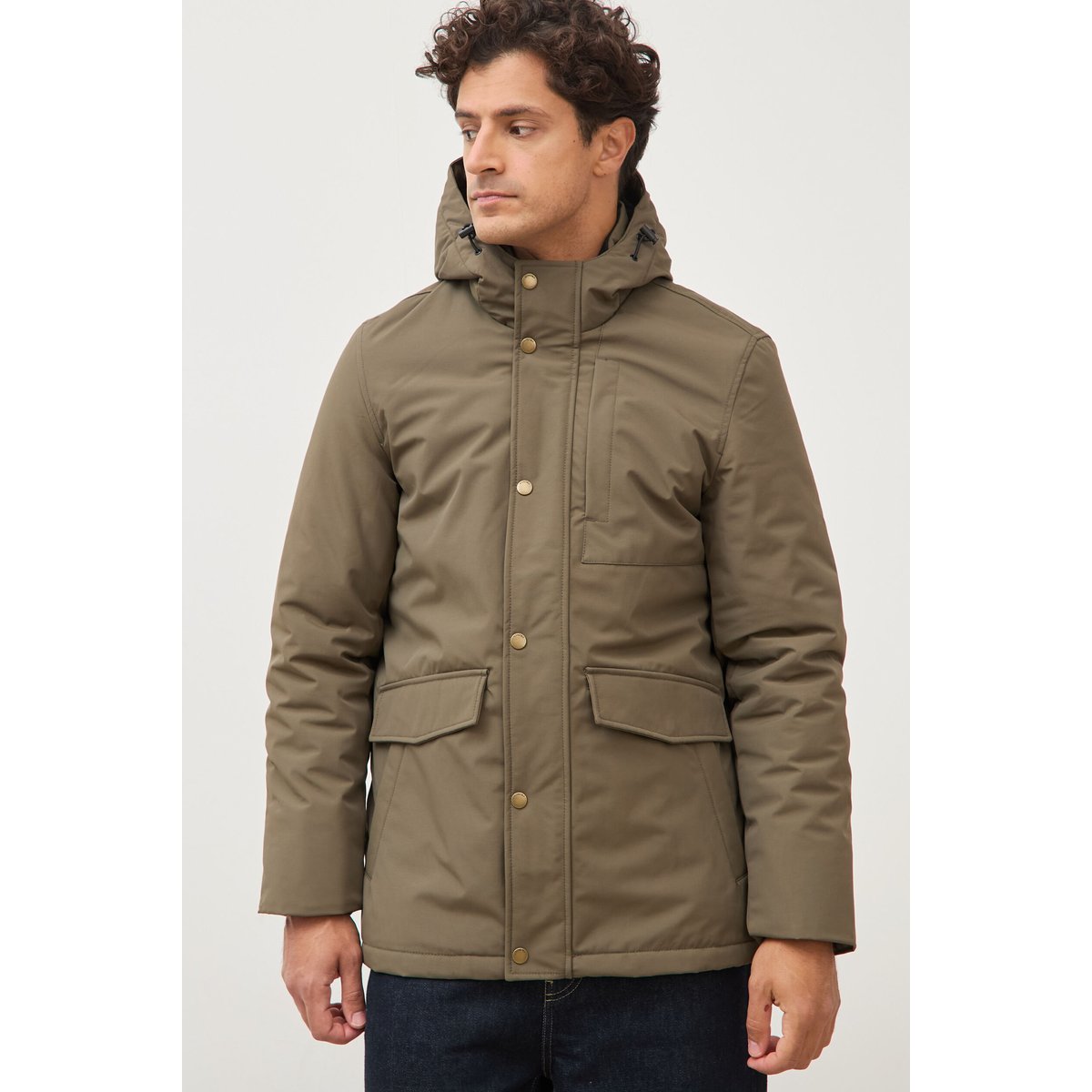 Parka longue droite à capuche taupe, BONOBO