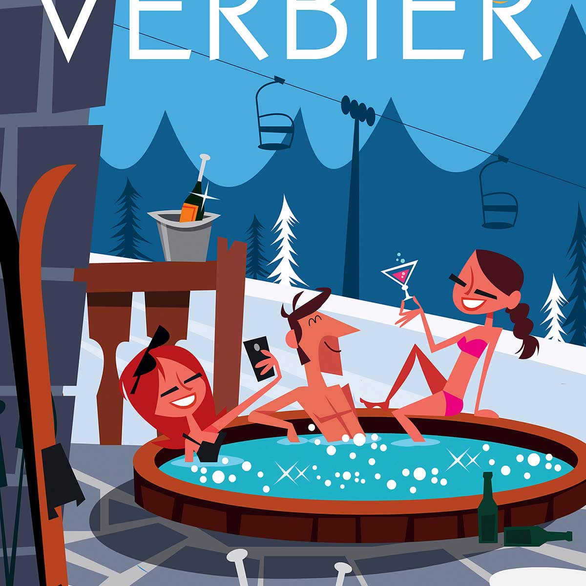 Poster de verbier affiche + cadre en bois - noir, HEXOA