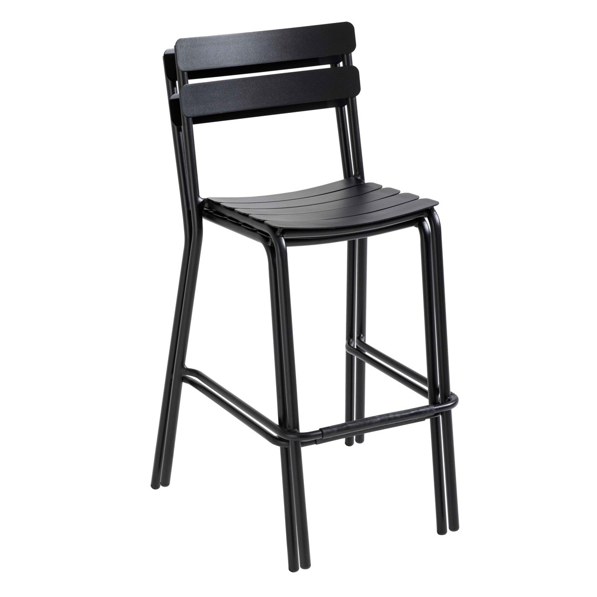 Table haute de terrasse carrée et 2 chaises en aluminium, ALMADA noir, OVIALA