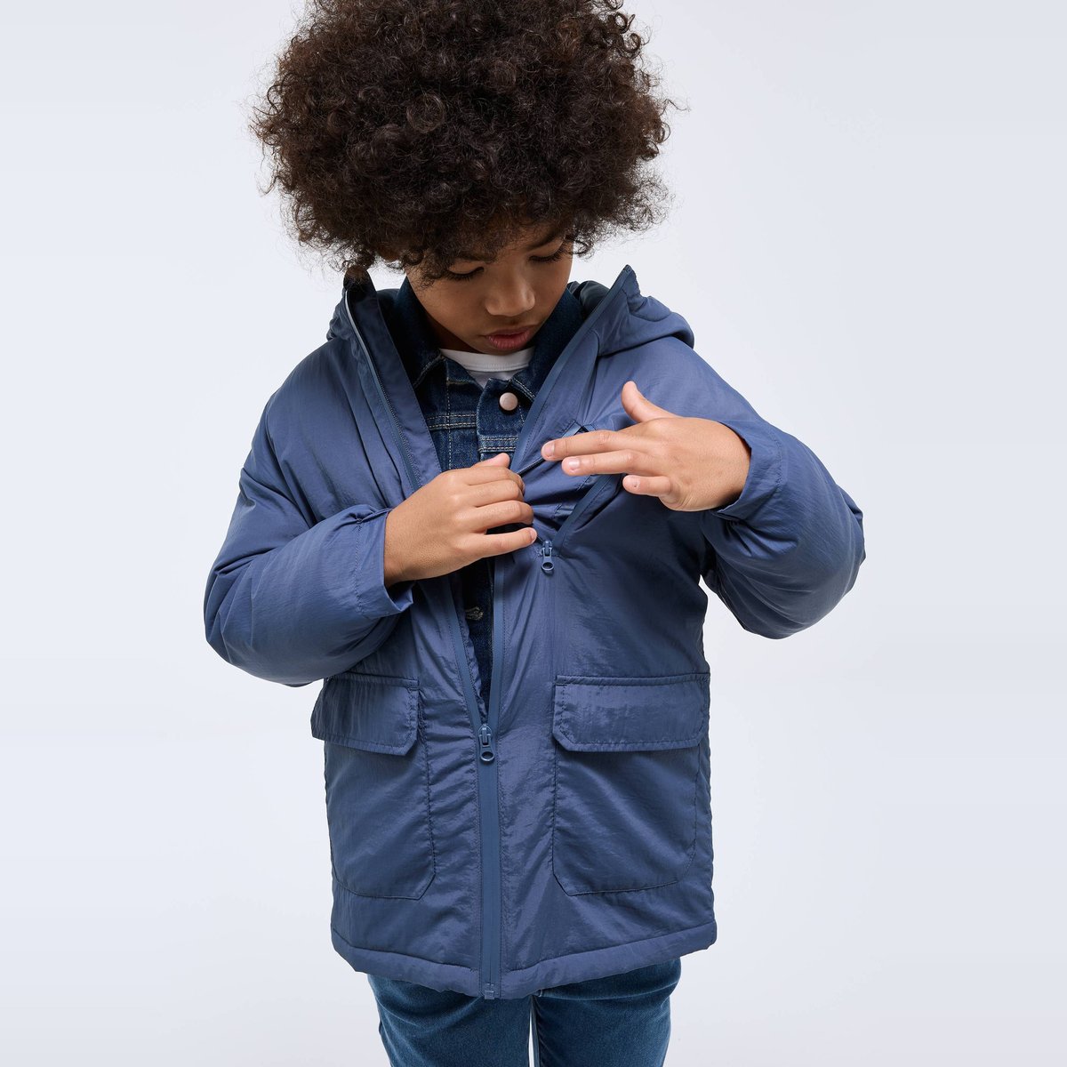 Veste déperlante unie en polyester recyclé mer, MONOPRIX
