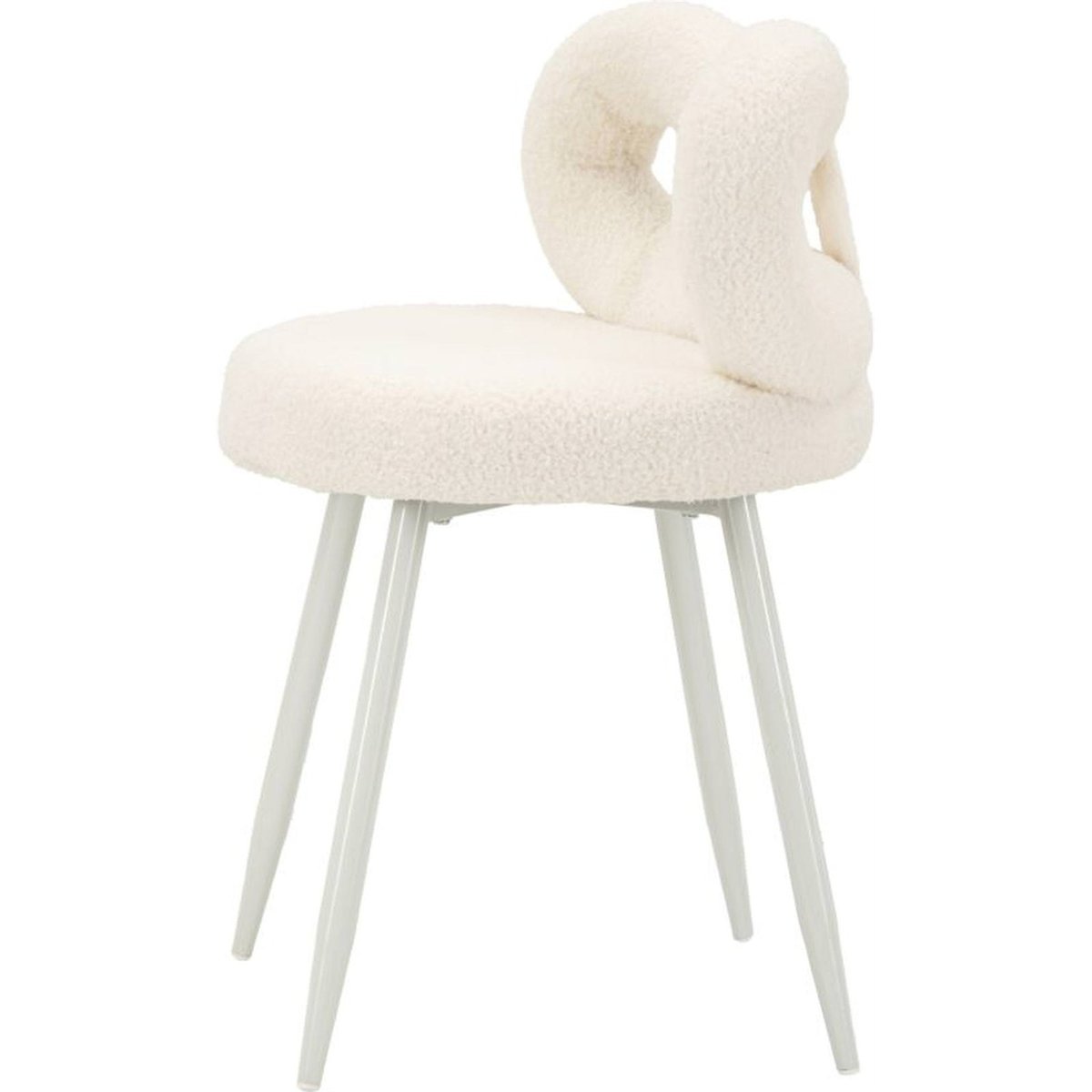 Mini chaise bouclette dossier enveloppant pieds blanc, RECOLLECTION
