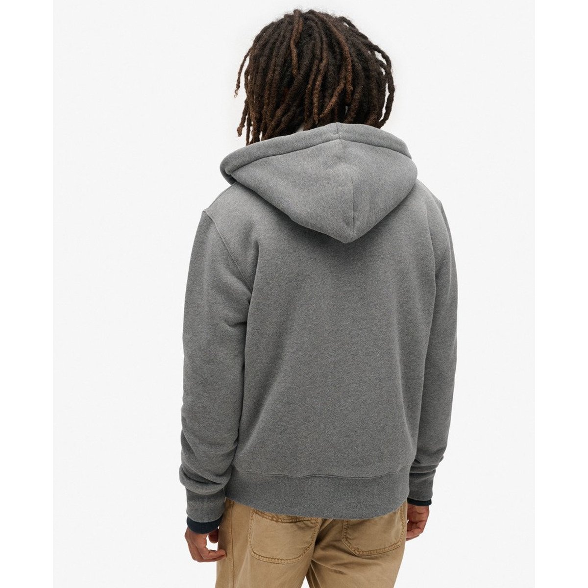 Sweat à capuche zippé et doublé en peau lainée gris anthracite chiné, SUPERDRY