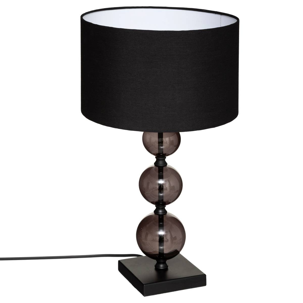 Lampe à poser sphères en verre et abat-jour coton ALMA noir, ATMOSPHERA