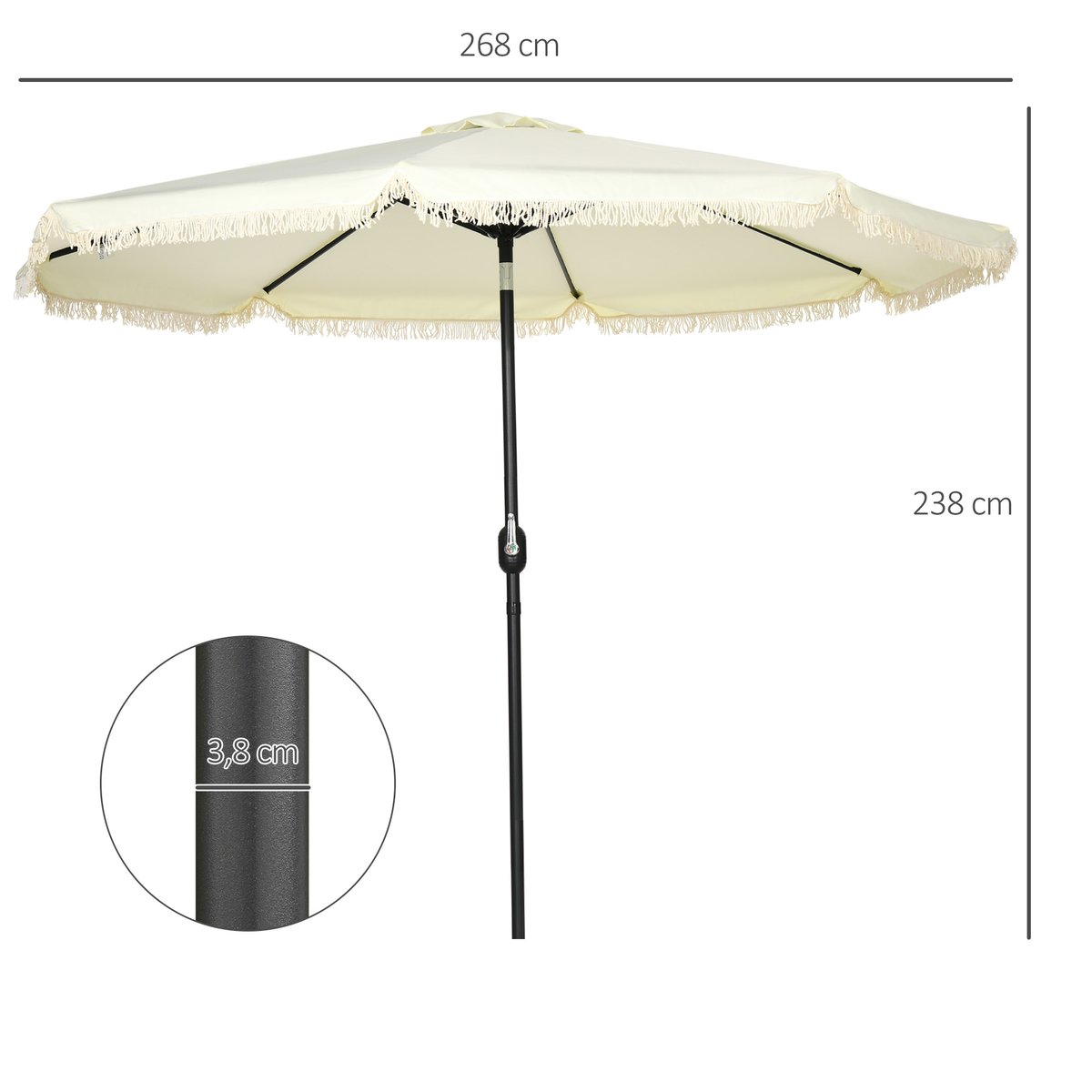 Parasol de terrasse Polyester Crème crème, OUTSUNNY