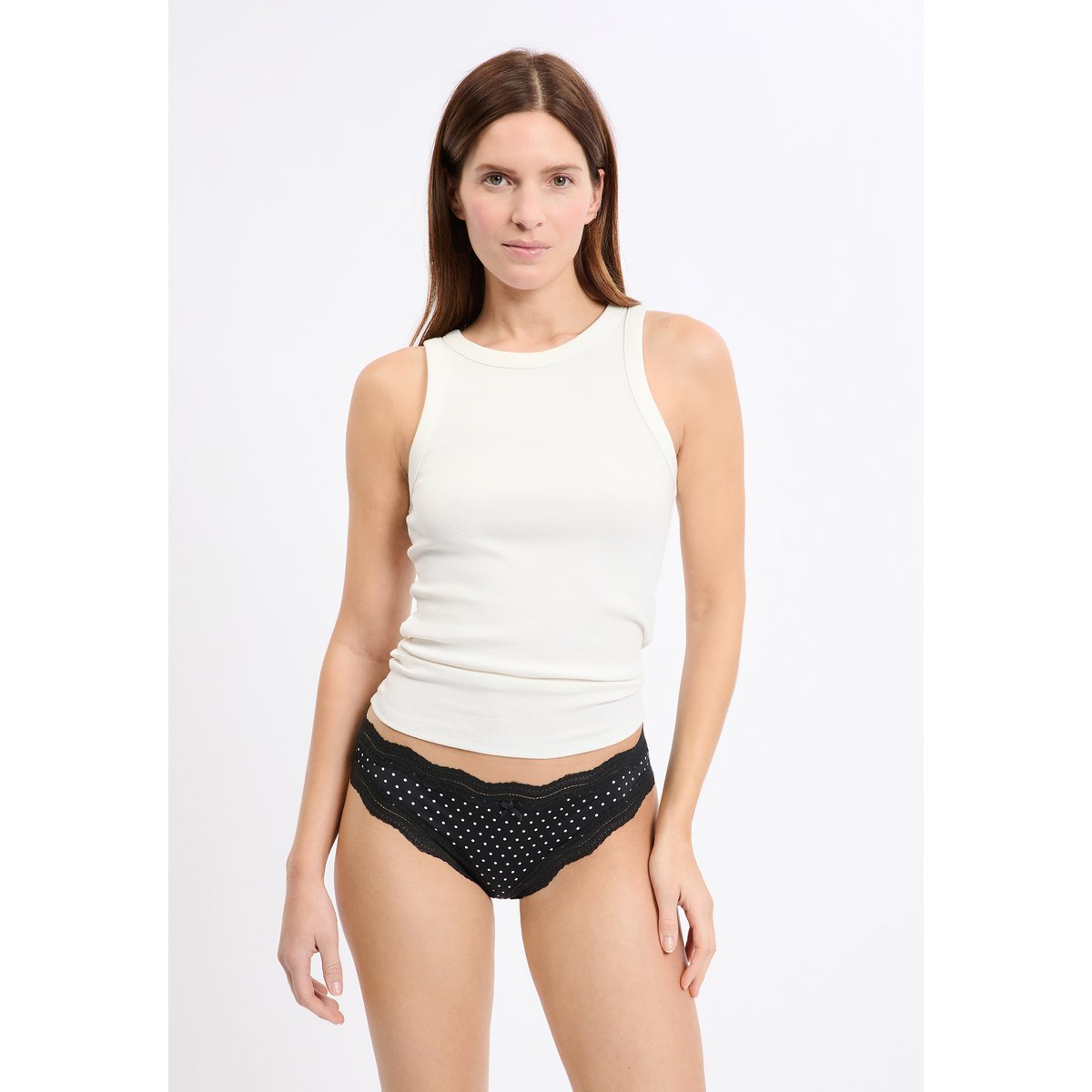 Tanga bords dentelle en microfibre SOUL PRINT imp fd noir, ETAM