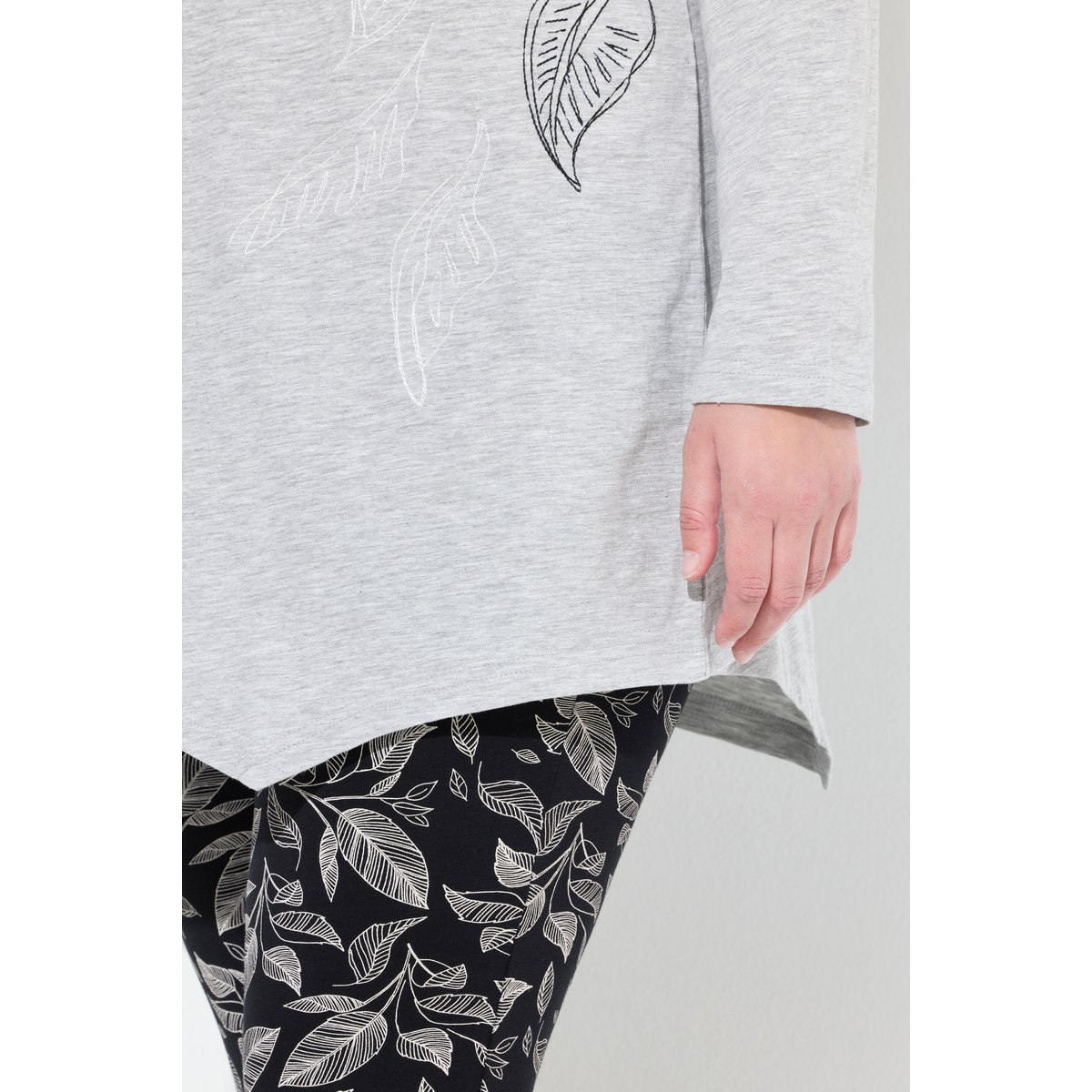 T-shirt long à col montant et manches gris chiné, ULLA POPKEN