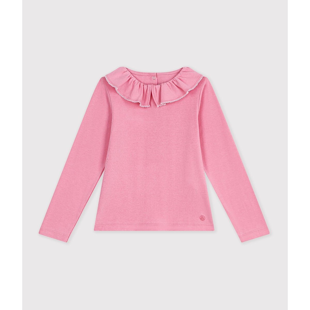 Ruffled Collar Long Sleeve T-Shirt pink, PETIT BATEAU