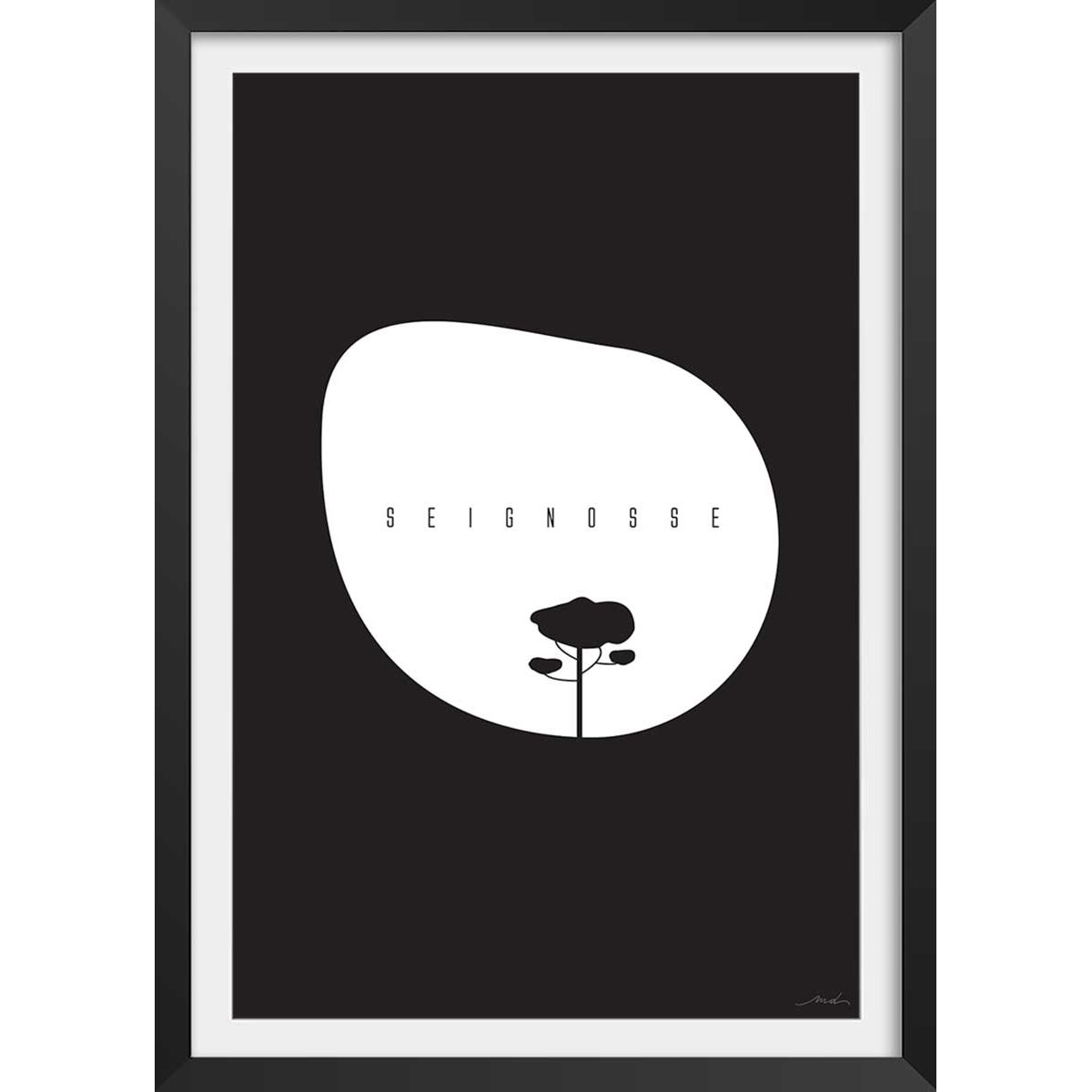 Affiche minimal seignosse affiche + cadre en bois - noir, HEXOA