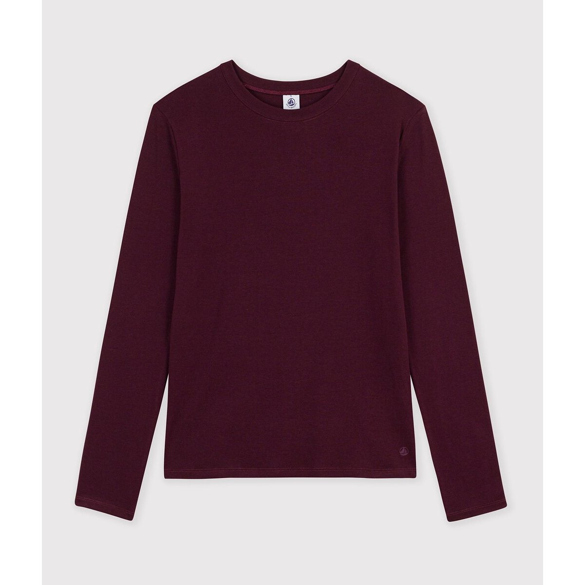 T-shirt col rond, manches longues marron, PETIT BATEAU