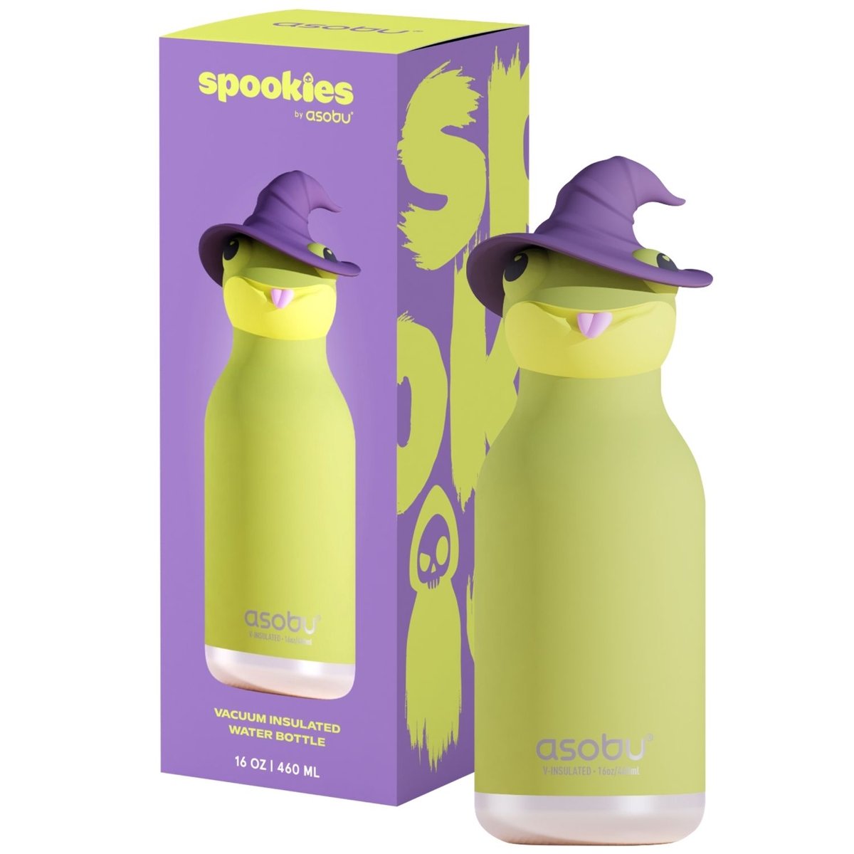 Gourde isotherme Spookie vert, violet, noir, ASOBU