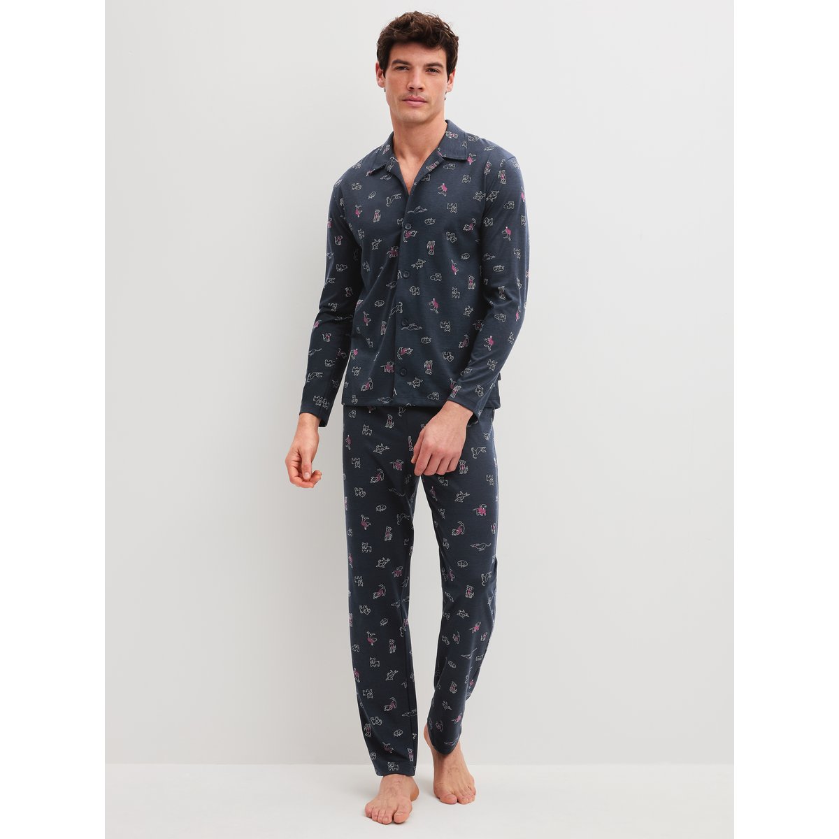 Pyjama boutonné manches longues Coton FAMILY & FRIENDS saphir foncé, CALIDA
