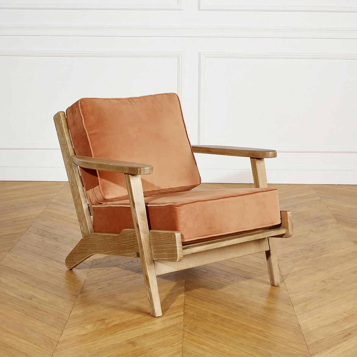 Fauteuil vintage lounge en velours ALESIA caramel, ROBIN DES BOIS