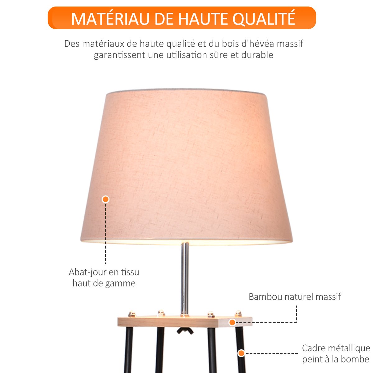lampadaire Bois Beige beige, HOMCOM
