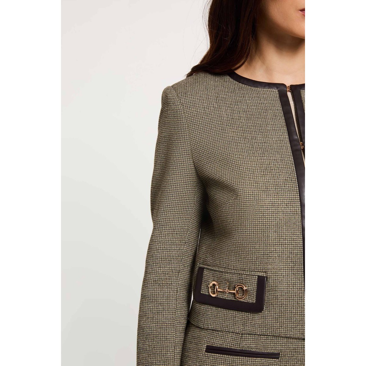 Veste droite cropped vert kaki, MORGAN