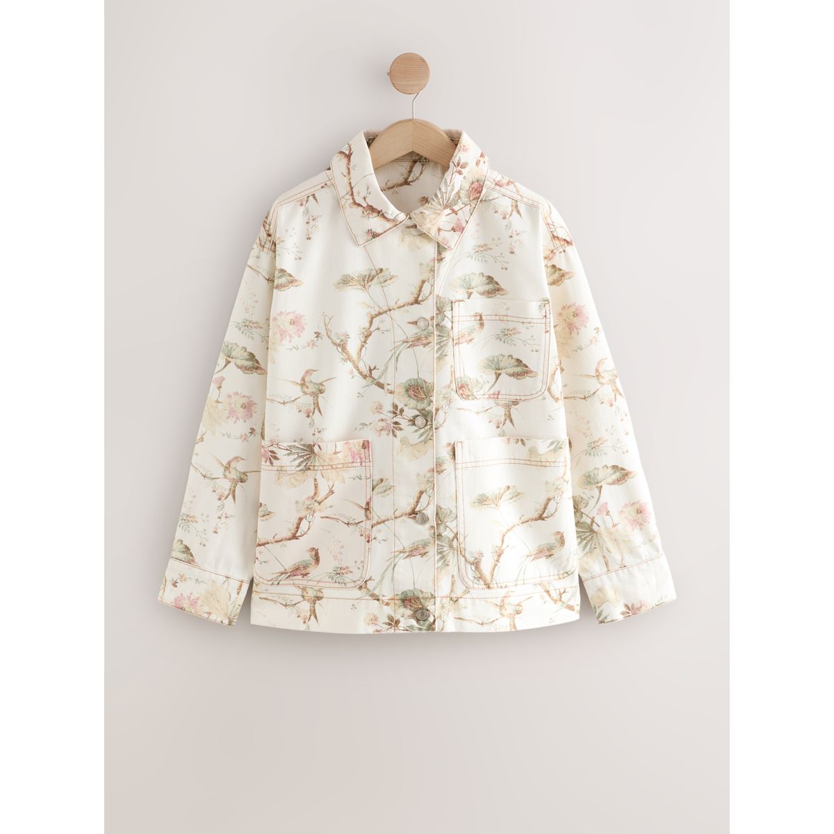 Veste style ouvrier en coton imprimé oiseau écru, NEXT