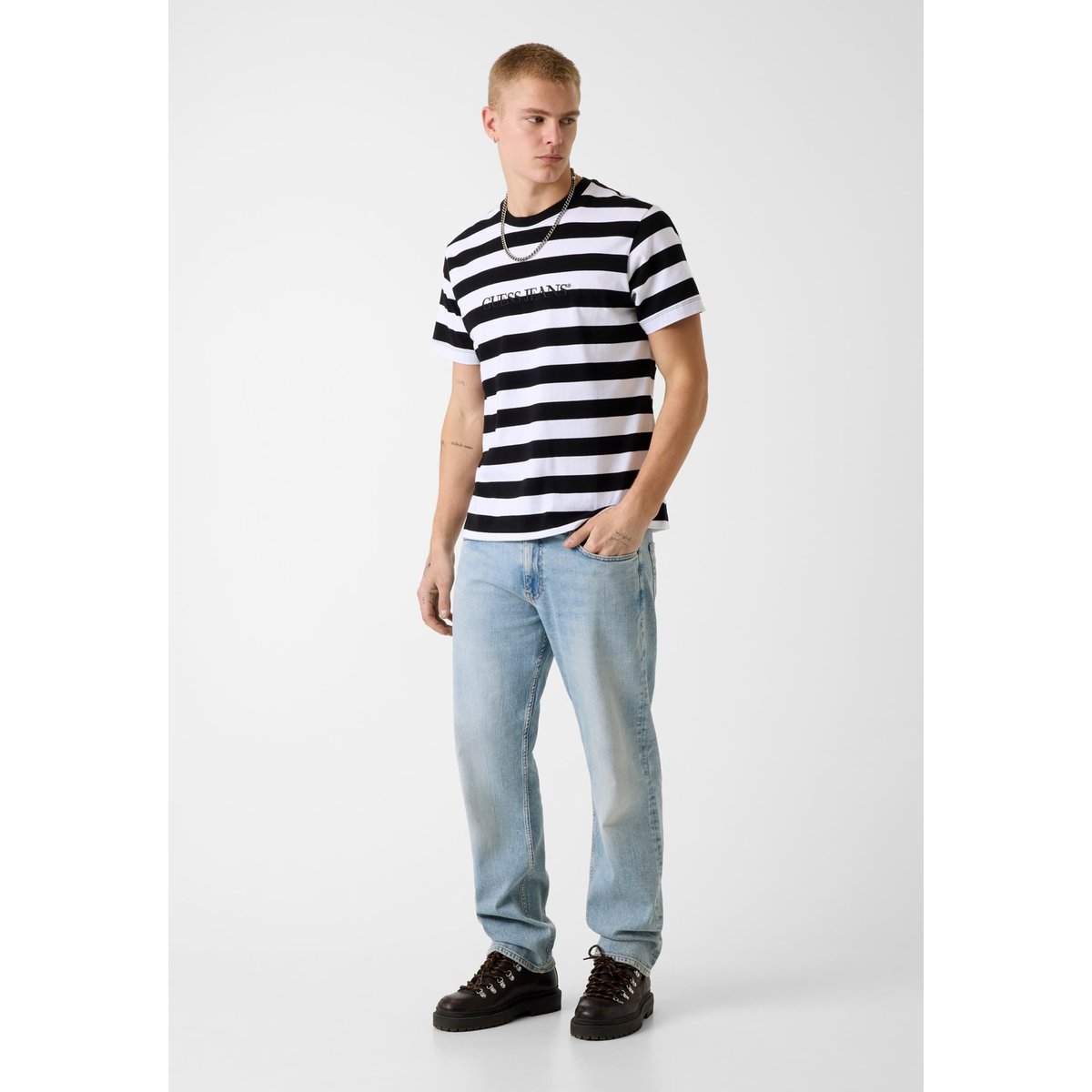 T-Shirt Logo Rayé noir multi, GUESS JEANS