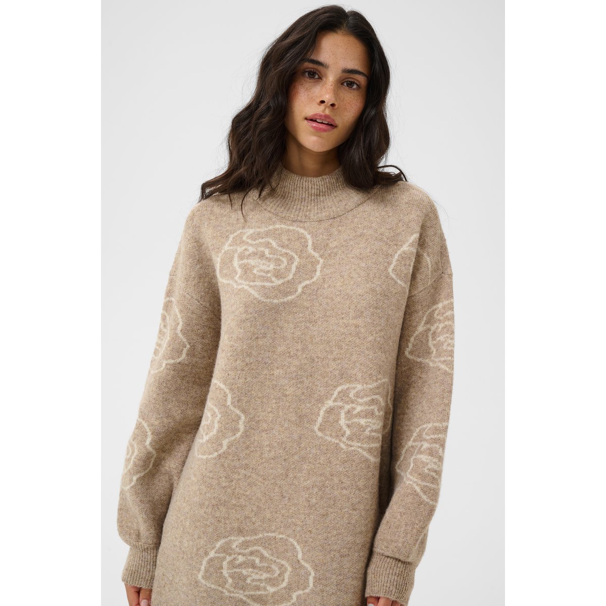 Robe beige taupe gray mel/white flowers, KAFFE