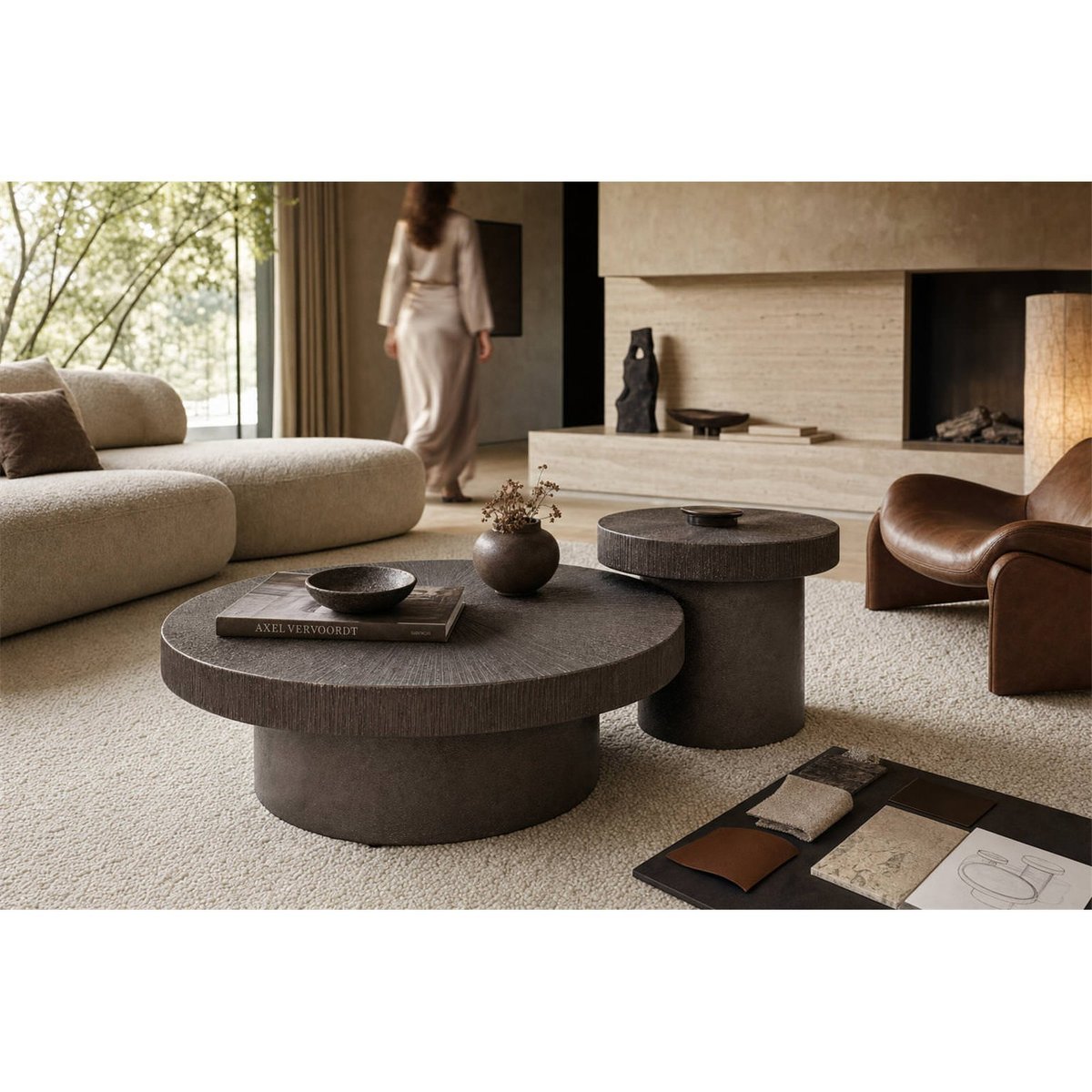 Lot de 2 tables basses rondes en métal brunzae, RECOLLECTION