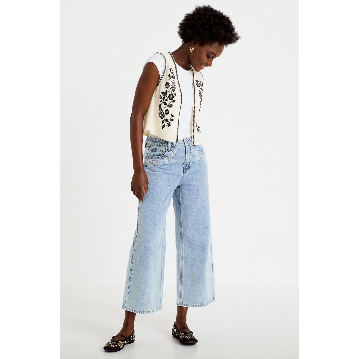 Gilet droit court sans manches ecru, CACHE CACHE
