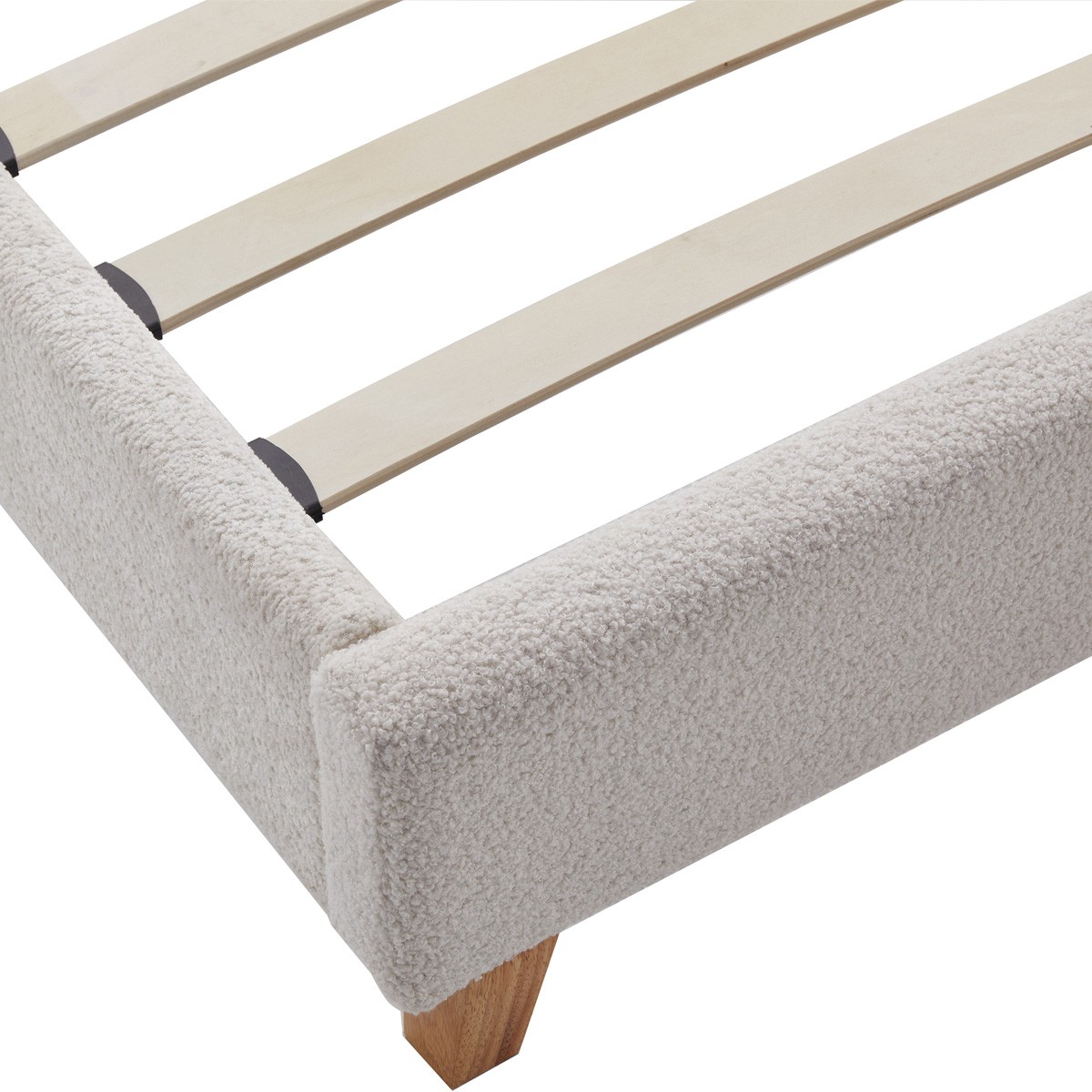 Lit avec tête de lit en tissu bouclé - MILO beige, HOMIFAB