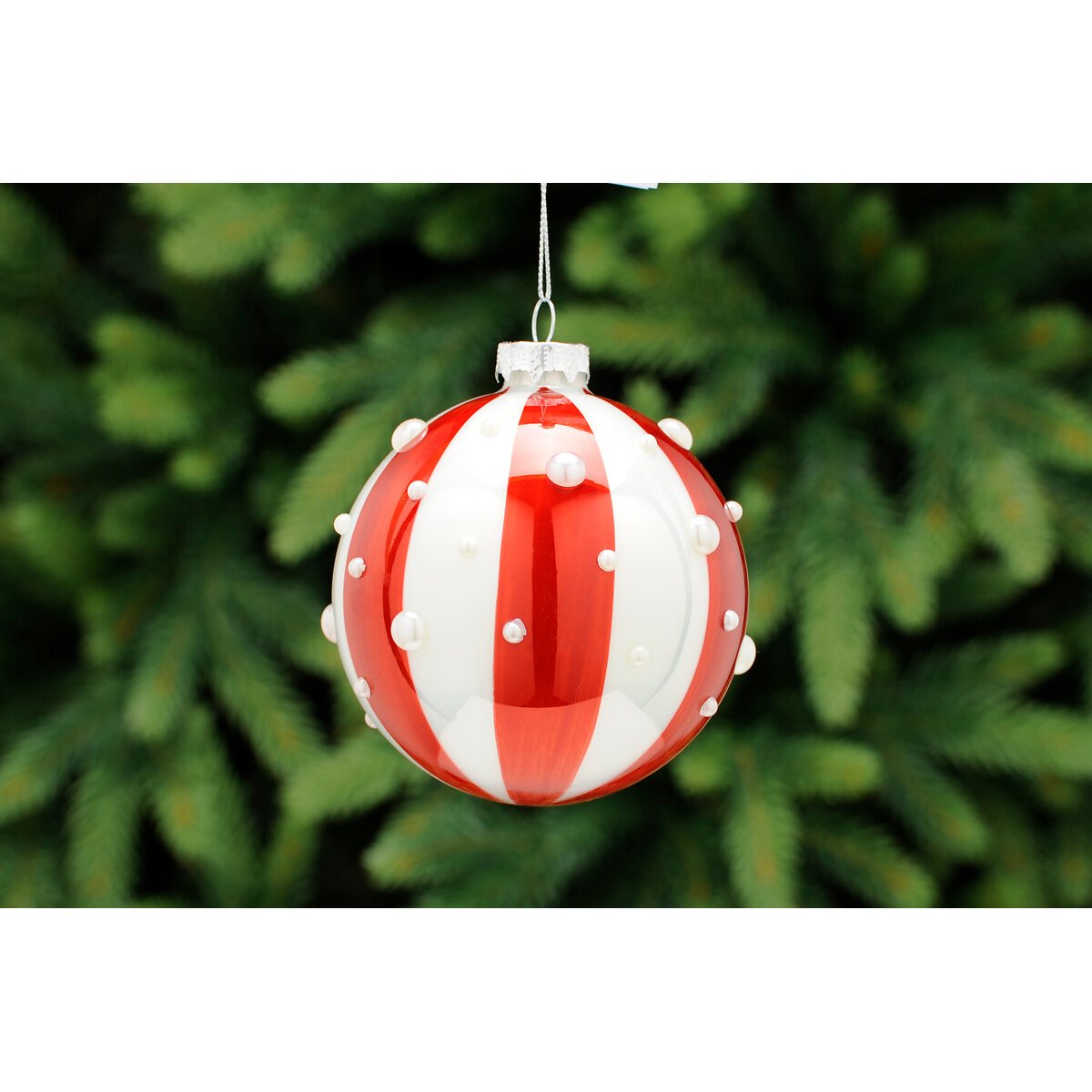 Set of 3 Red Stripe Baubles red, SO'HOME
