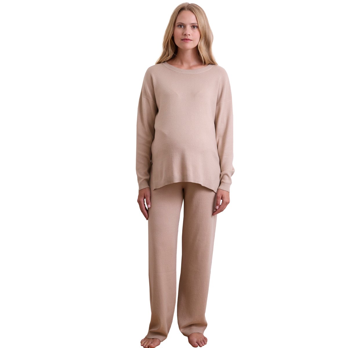 Ensemble 2 pièces homewear de grossesse beige poudré, VERTBAUDET