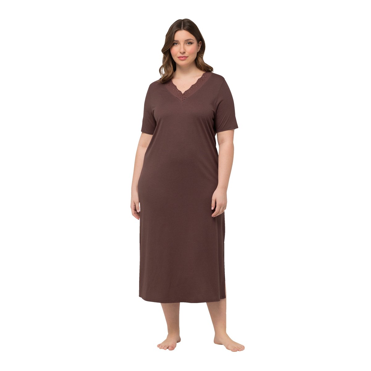 Chemise de nuit V, broderie, modal terre, ULLA POPKEN