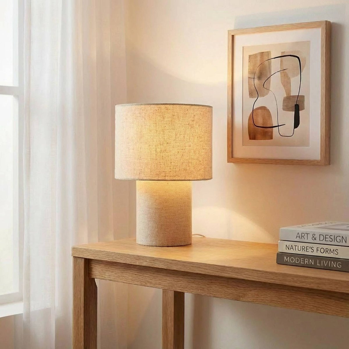 Lampe à poser en textile scandinave, Elfie beige, LINDBY