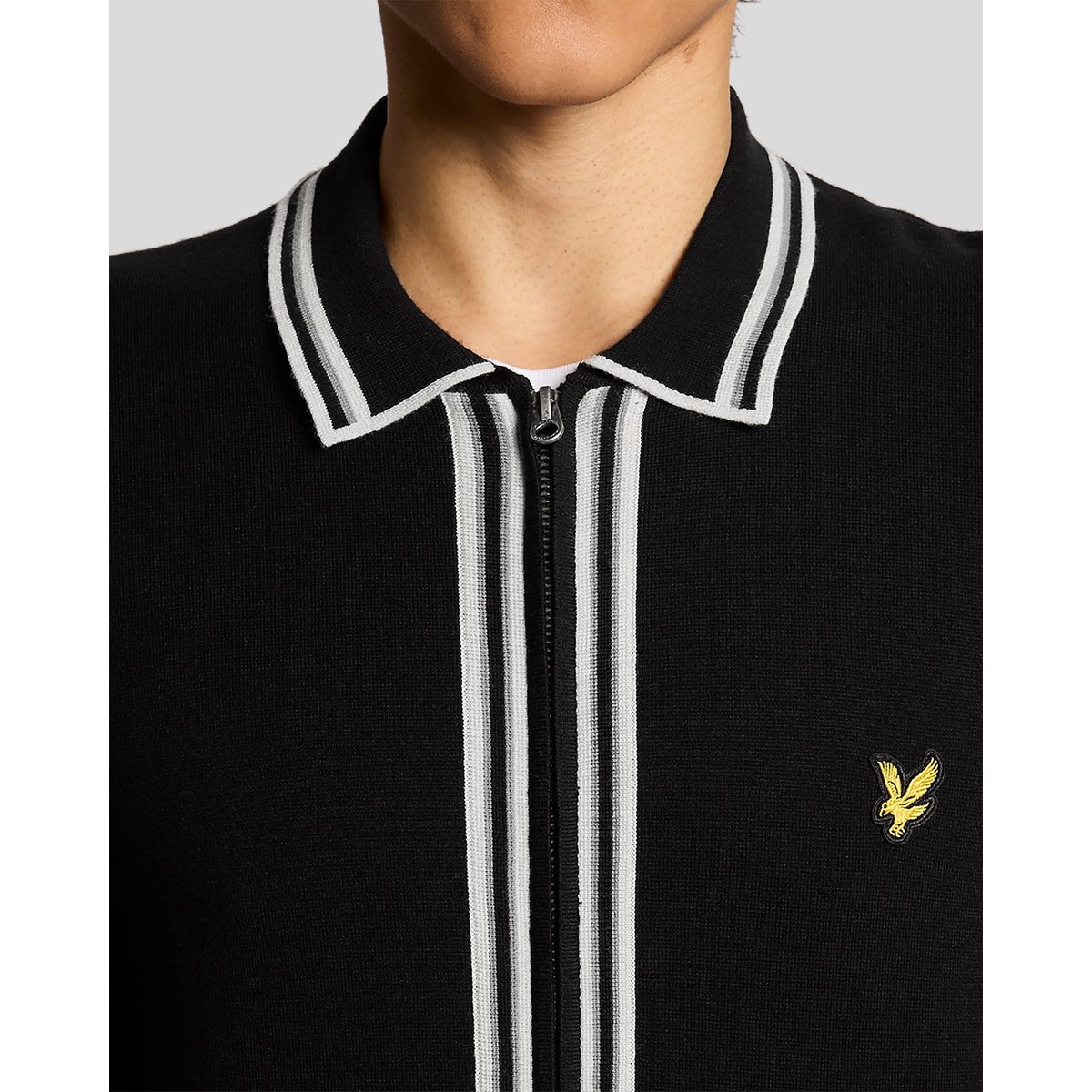 Pull à liserés contrastés zippé noir jais, LYLE & SCOTT
