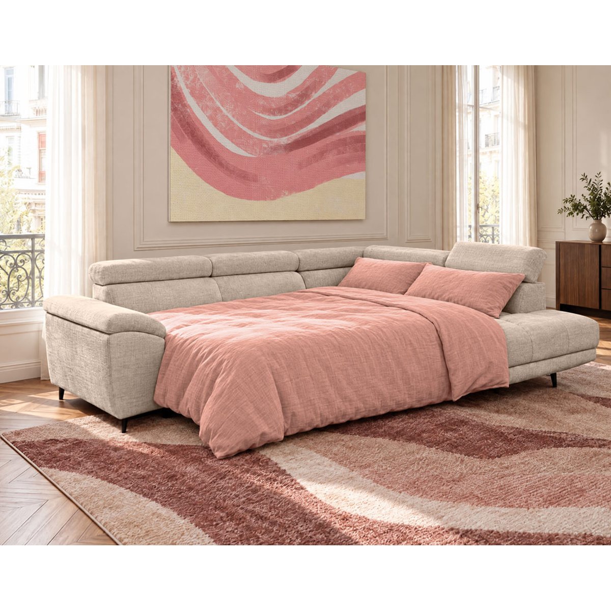 Canapé d'Angle Convertible 5 places - CAMILLE beige, BEST MOBILIER