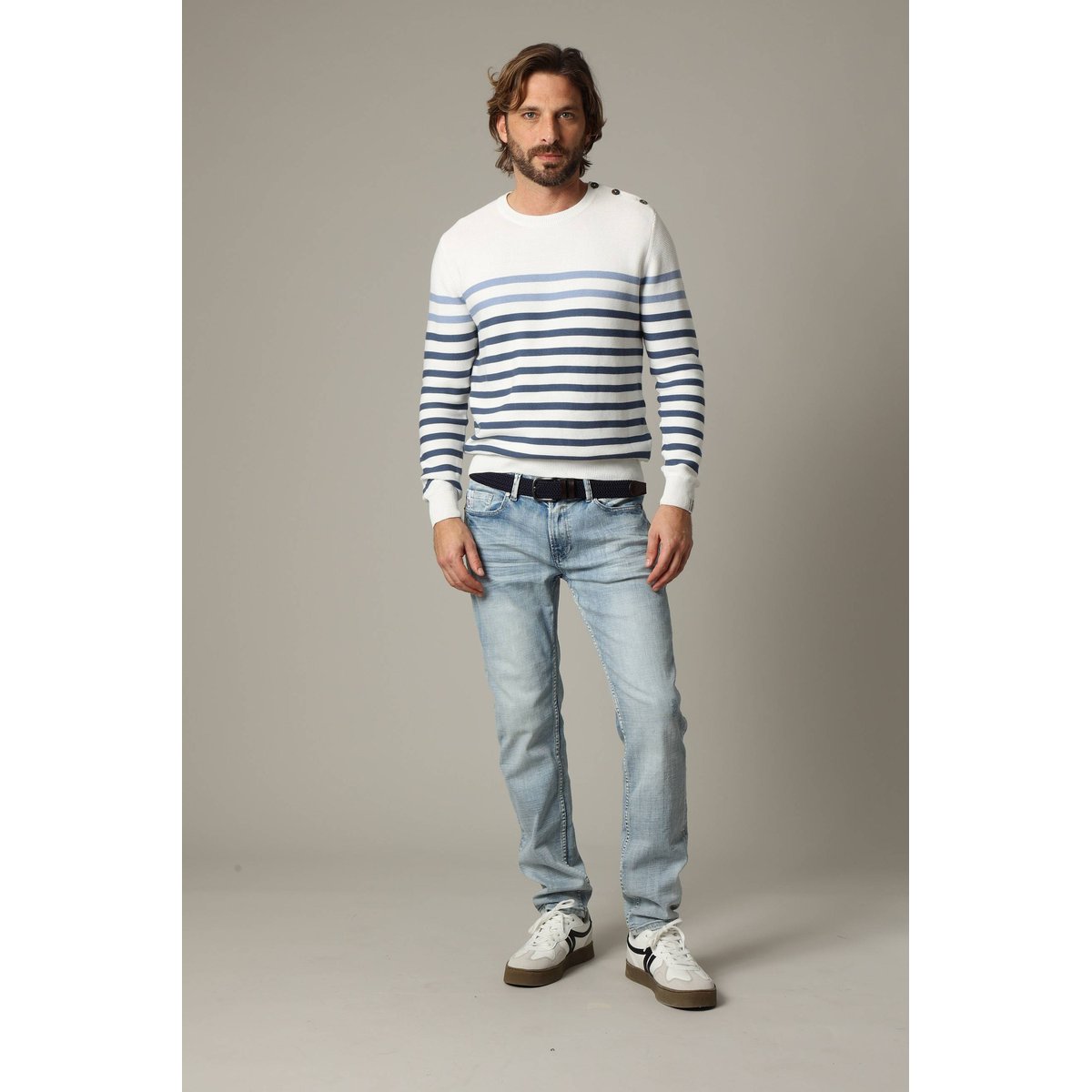 Ceinture à boucle tressée avec empiècements en cuir COMER navy, DEELUXE