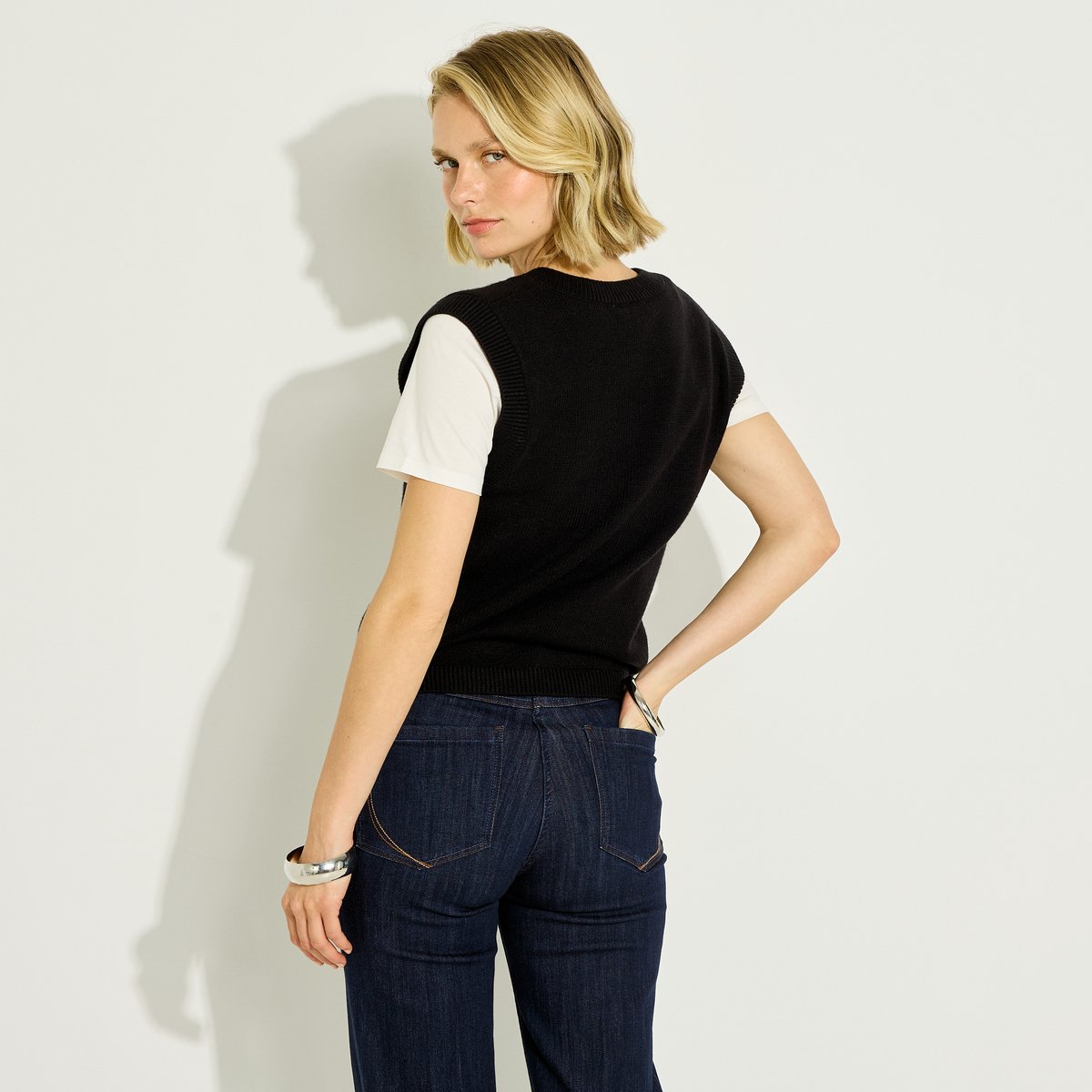 Pull sans manches col V noir, GRAIN DE MALICE