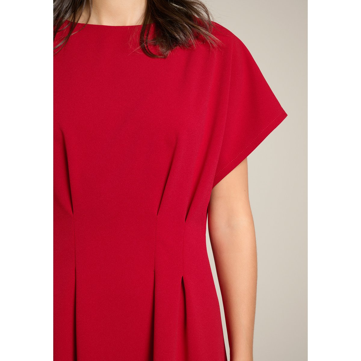 Robe midi à taille plissée rouge, LOLALIZA