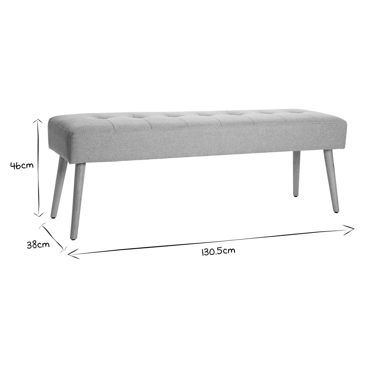 Banc scandinave capitonné en tissu effet velours texturé gris clair et bois clair L130 cm GUESTA gris clair, MILIBOO