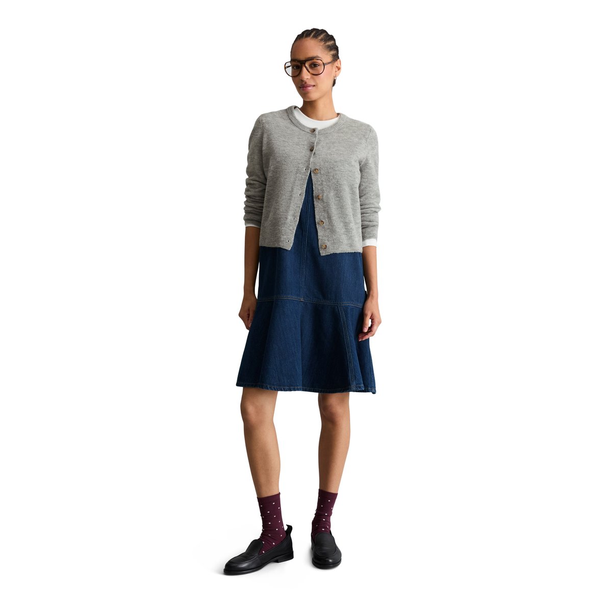 Cardigan coupe classique en fil bouclé gris, MARC O’POLO DENIM
