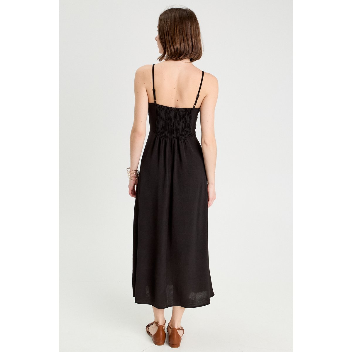 Robe longue évasée fendue noir, CACHE CACHE