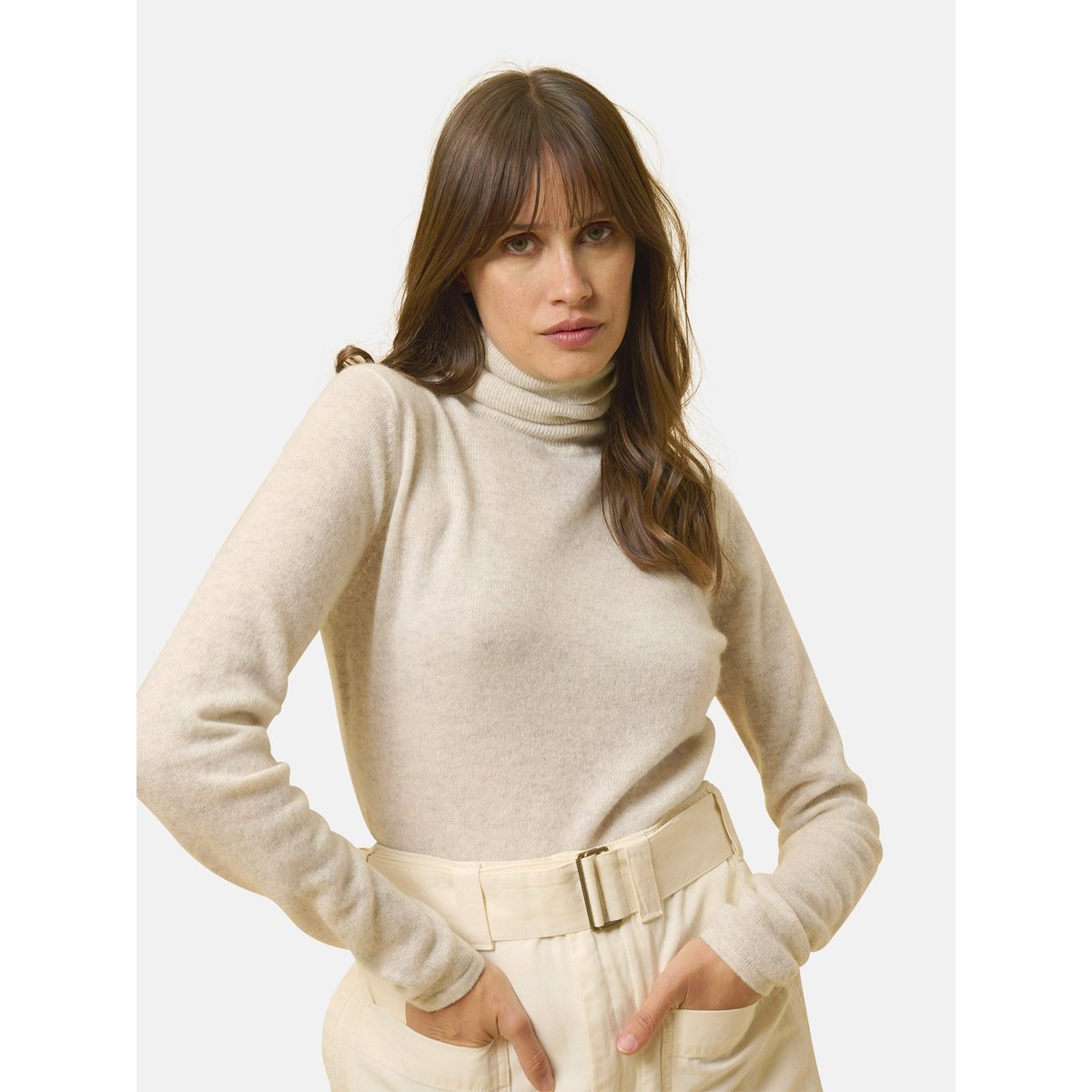Pull Col Roulé Gris Perle Chiné Ava gris clair, JUST CASHMERE