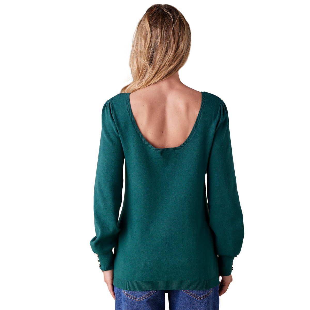Pull maille fine détails boutons dorés vert sapin, ENVIE DE FRAISE