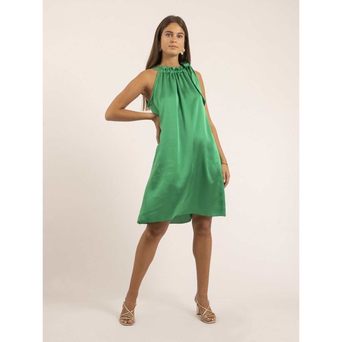 Robe Courte Satin Imune vert, DONA LISA