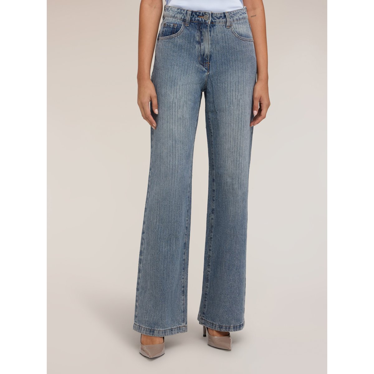 Jean palazzo taille haute avec strass light - blue, MOTIVI