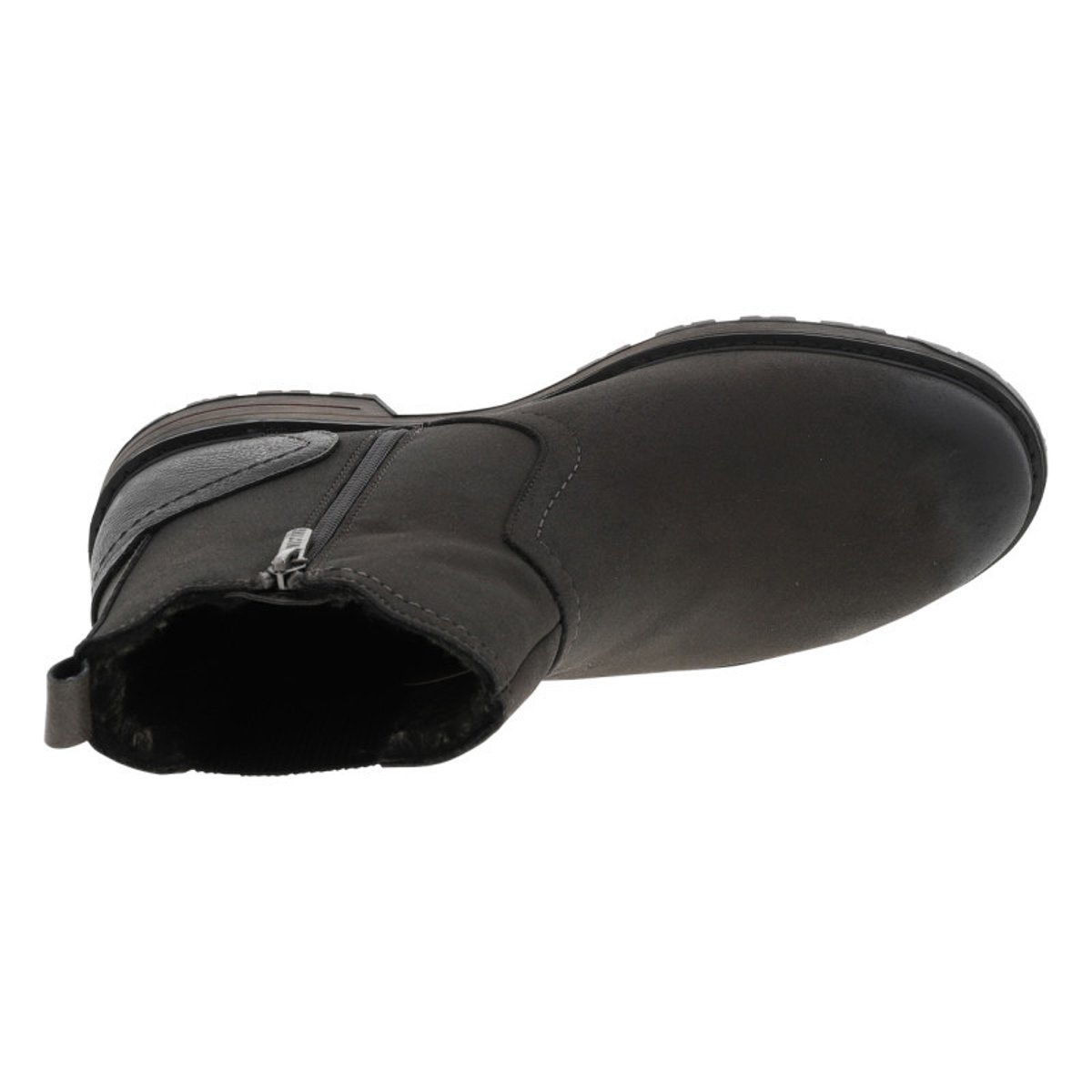 Boots chocolat à talon décroché bas avec un zip et un soufflet élastiqué charbon, MUSTANG