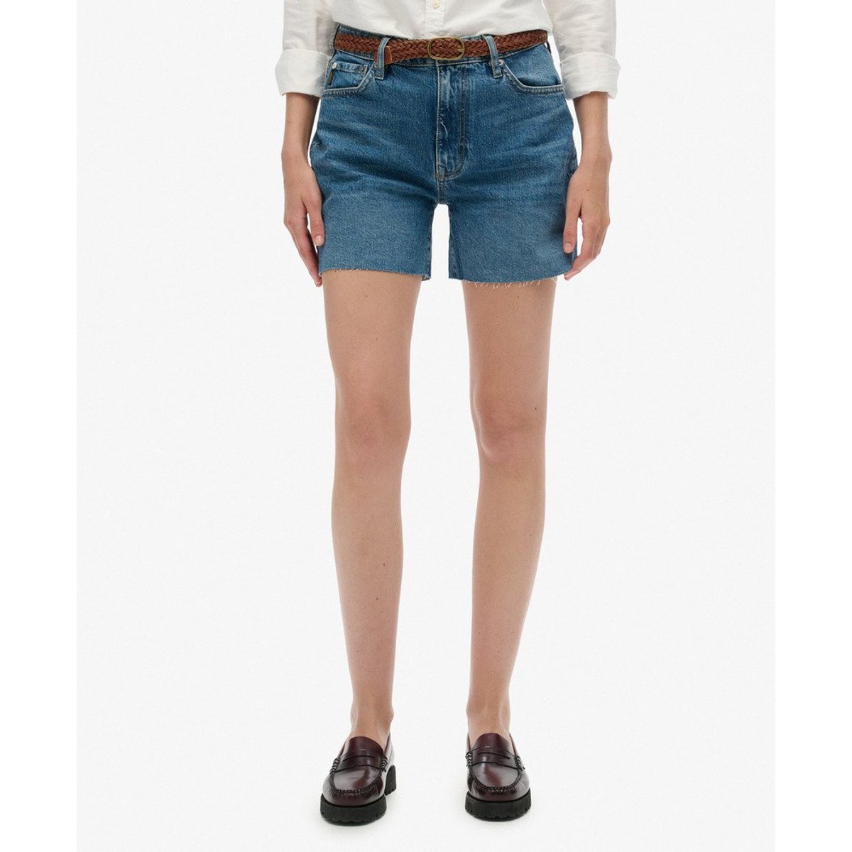 Short ajouré à taille mi-haute bleu vintage fulton, SUPERDRY